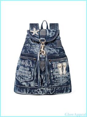 Denim Backpack Rhinestone Sequin Casual Daypack Travel Purse
